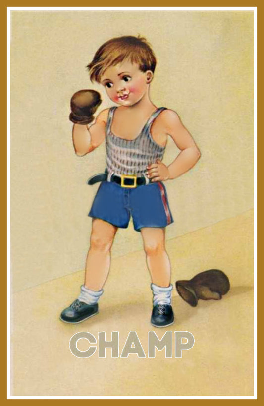 Champ #2  - Little Boxer Boy Vintage Postcard