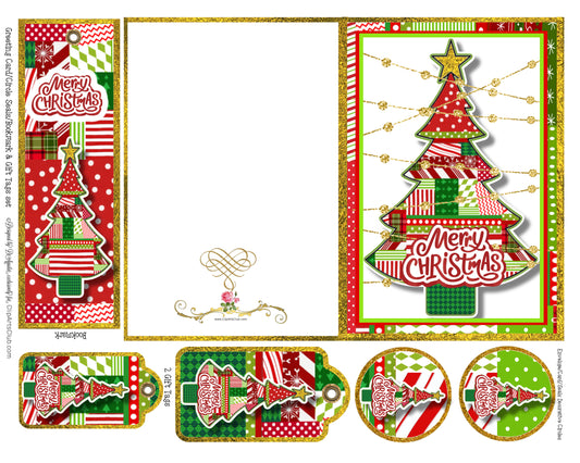 God Tinsel Christmas Bits Greeting card set with Bookmark, Seals, Circles & Tags Printable set