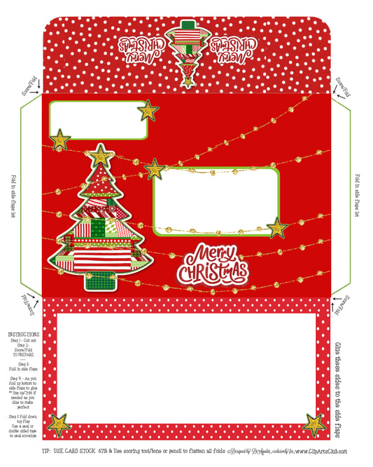 Merry Christmas DIY Red Christmas Tree Envelope  matches Christmas Bits Collection
