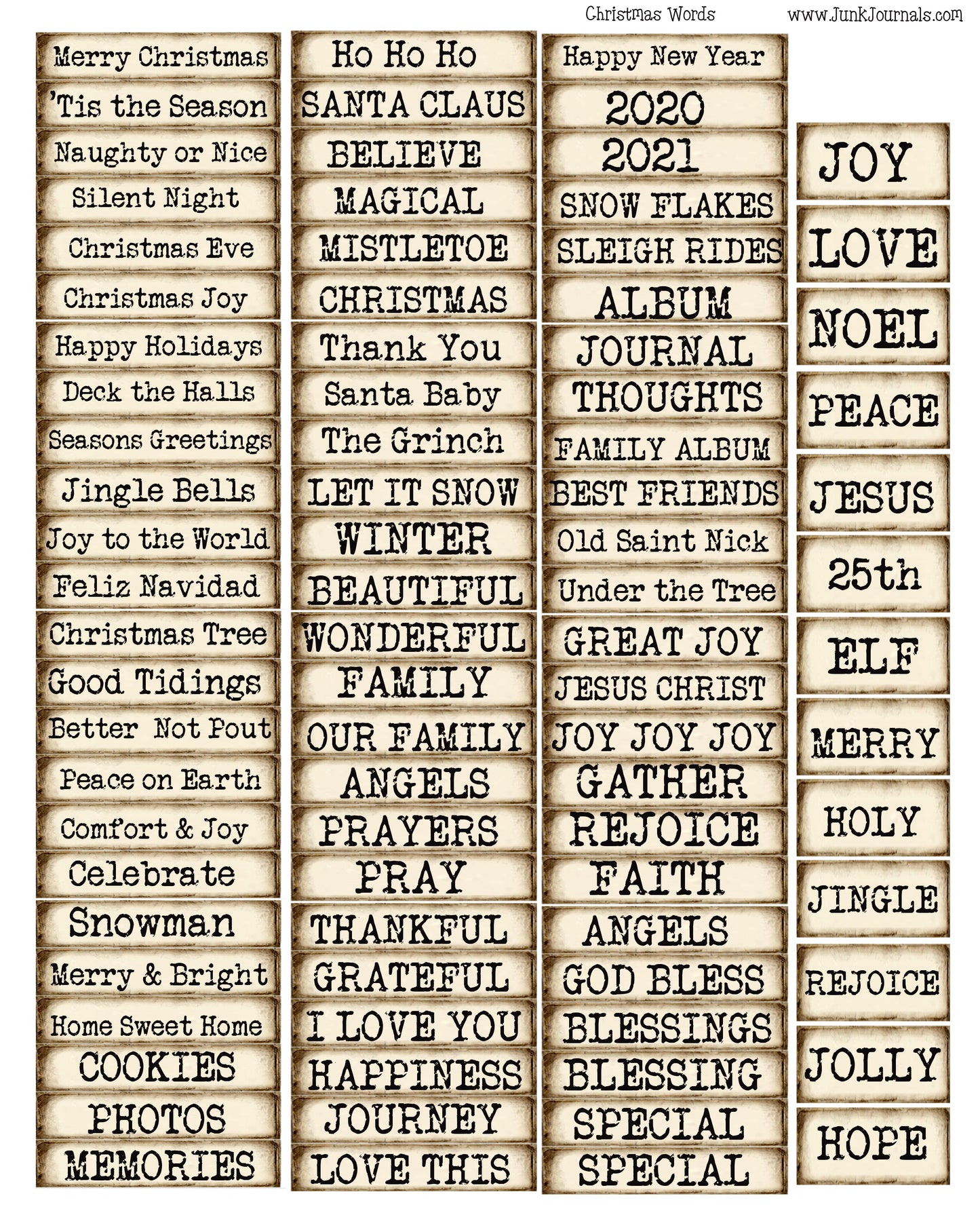 Christmas & New Years Printable Words Collage Sheet -Vintage/Antique Shabby Chic