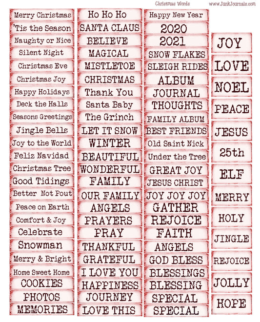 Christmas & New Years Printable Words Collage Sheet -Vintage  RED