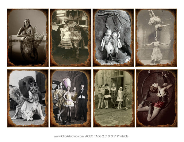 CIRCUS #2 - VINTAGE CIRCUS PHOTOGRAPHS ATC CARDS COLLAGE SHEET PRINTABLE