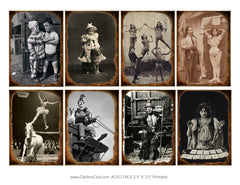 CIRCUS #4- VINTAGE CIRCUS PHOTOGRAPHS ATC CARDS COLLAGE SHEET PRINTABLE