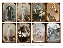 Vintage Circus Photos Dog Acts- Antique Circus Photo Cards ATC/ACEO Collage Sheet Printable