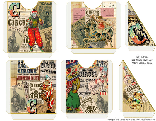 Vintage Circus Junk Journal Pockets Set - Printable