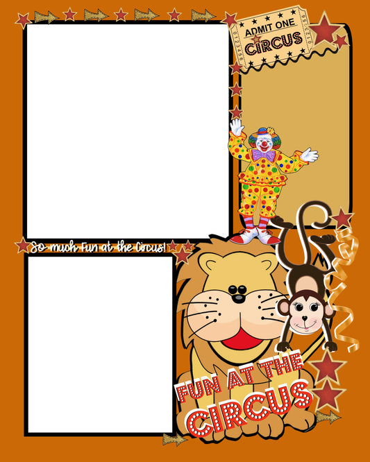 Circus 8X10 Scrapbook Page Orange ready to add photos or Printable