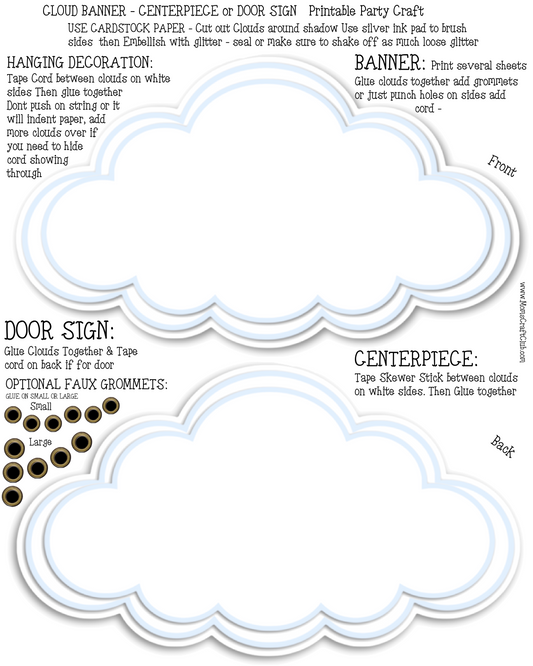Large Cloud Decorations Printable - Banner - Centerpiece - Sign