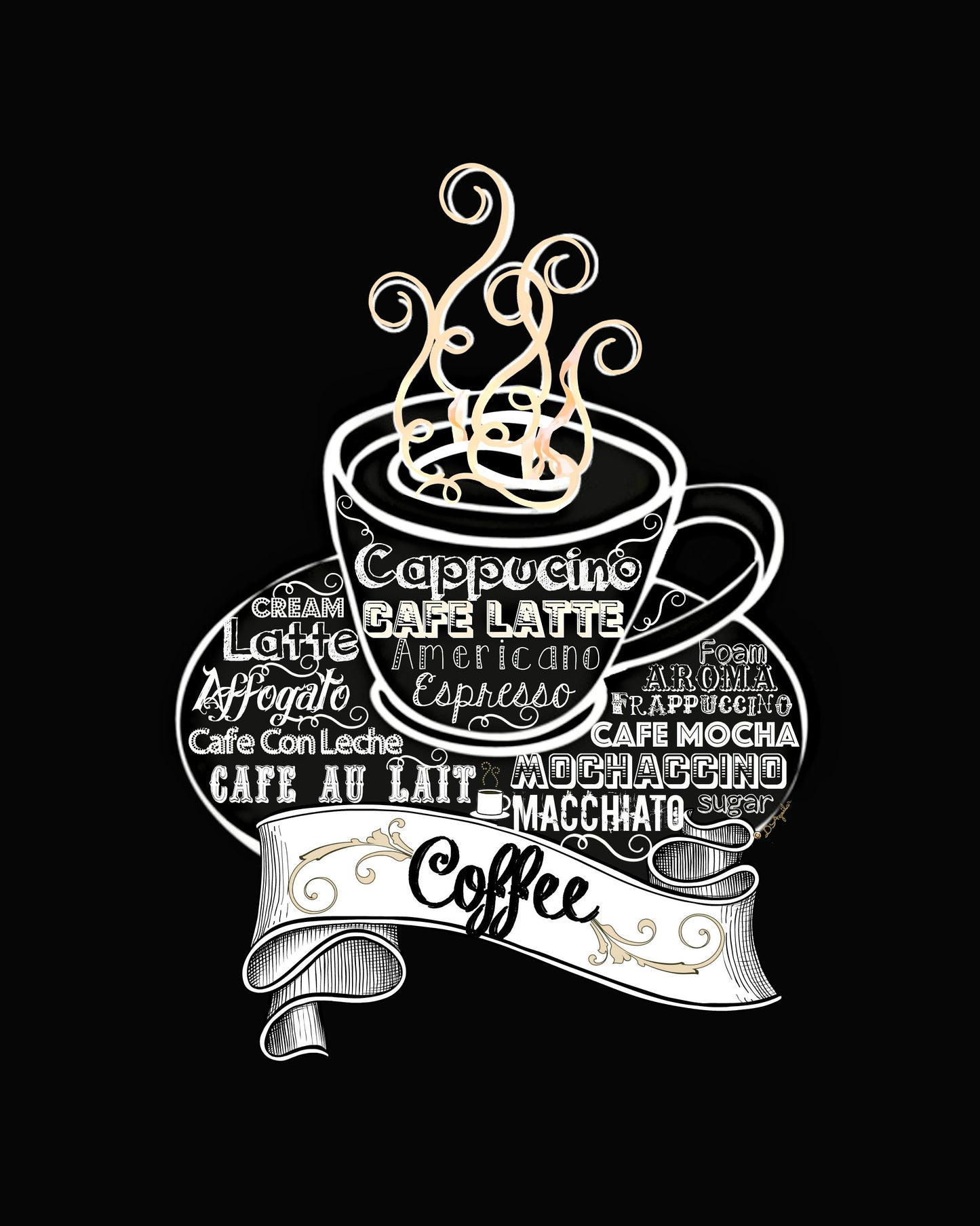 Coffee Time 8x 10 Chalk Art Sign Print Ready To Frame -Kitchen, Cafe or Restaurant