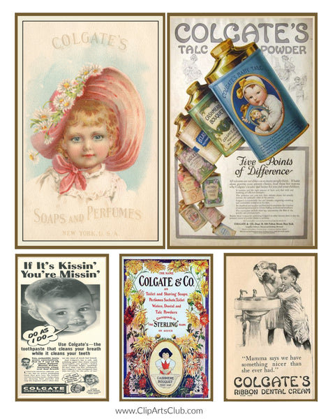 Colgate Vintage Postcards & Advertisements Collage Sheet Printable #3