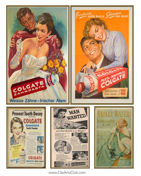 Colgate Vintage Postcards & Advertisements Collage Sheet Printable #1