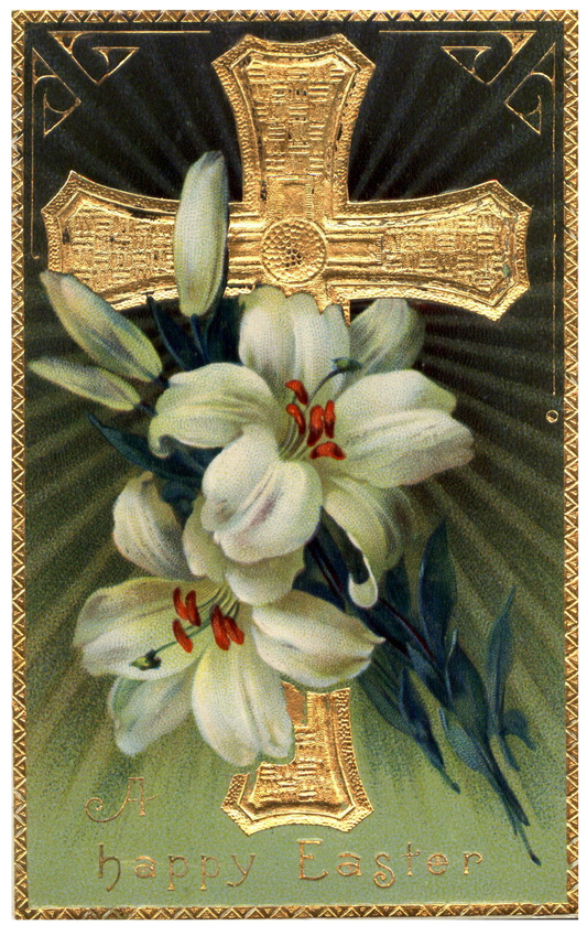 Gold Cross Easter Vintage Postcard