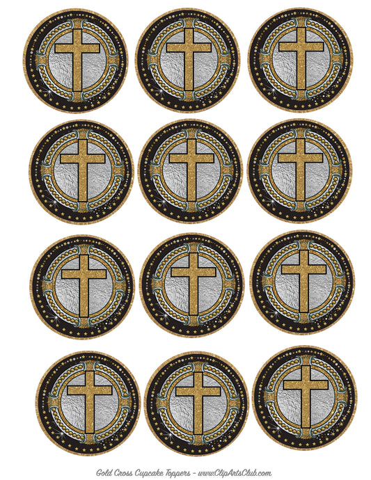 Gold Cross Collage Sheet - Badges - Circles - Stickers - Labels