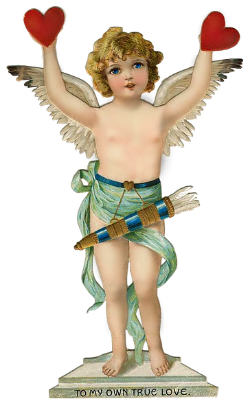 Vintage Valentine Cupid with Red Hearts