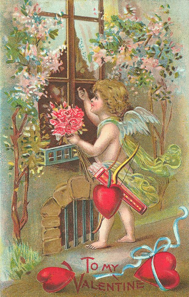 Cupid knocking on your window vintage postacrd