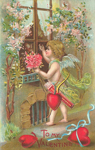 Cupid knocking on your window vintage postacrd