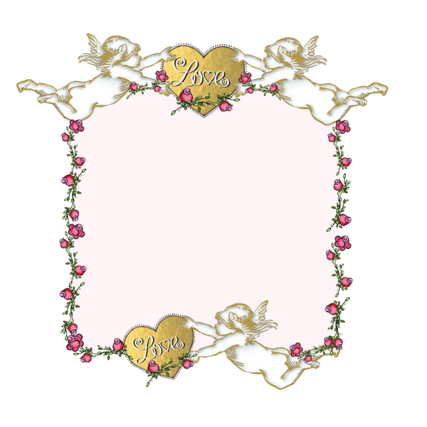 Cupid Love Barely Pink Background rosebuds and rose vine & gold foil heart