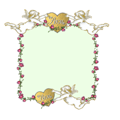 Cupid Love Green Background rosebuds and rose vine & gold foil heart