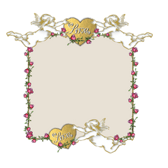 Cupid Love Frame Nude Background rosebuds and rose vine & gold foil heart