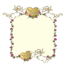 Cupid Love Yellow Background rosebuds and rose vine & gold foil heart