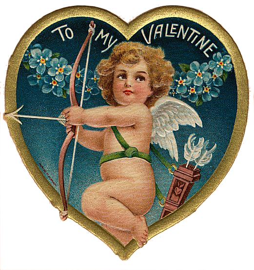 Cupid Gold Vintage Heart shooting love to a Valentine