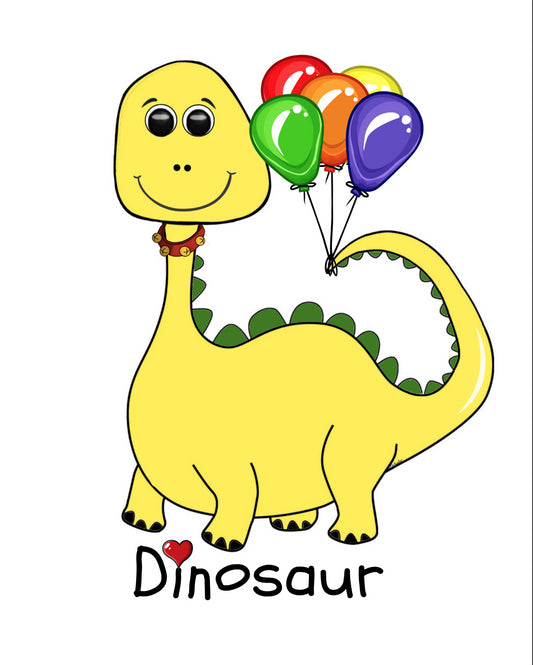 Dinosaur 8X10 Print Yellow & Balloons