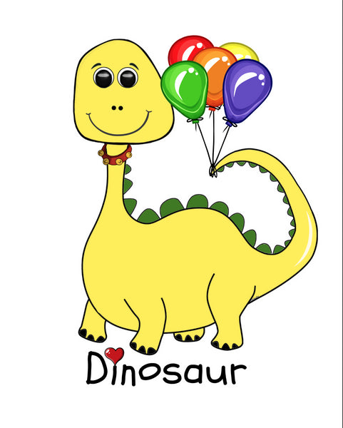 Dinosaur 8X10 Print Yellow & Balloons
