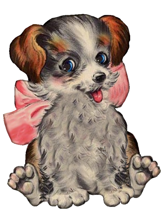 Adorable Vintage Puppy Dog with Big Pink Bow