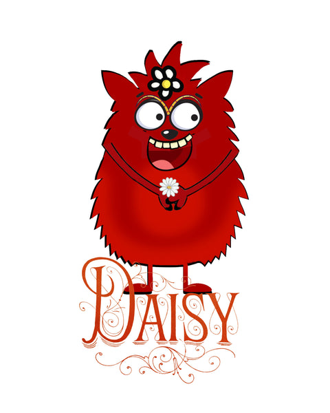 Daisy Monster Print - Red hairy Monster 8x10 Printable