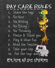 Day Care Rules Sign on Green or Black Chalkboard Perfect Teachers Gift!