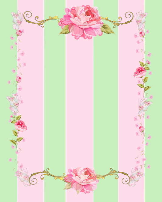 Beautiful Shabby Chic Pink Roses pink and green stripes Letterhead stationery