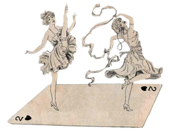 Deuces Wild Ephemera - Two 1920s Flapper Dancers on a Deuce of Hearts Card