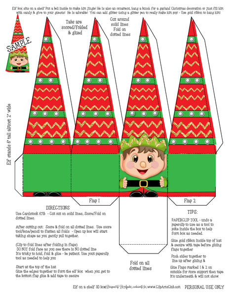 Elf on a Shelf 3D BOX DIY One Page Printable Craft - Scroll then Click on the Printable Page to download