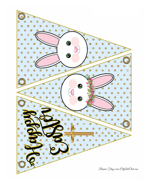 13 Colors - Easter Bunting Flag Sets - Gold Glitter Polkadots - Bunny Rabbits - SCROLL TO THE ONE YOU WANT