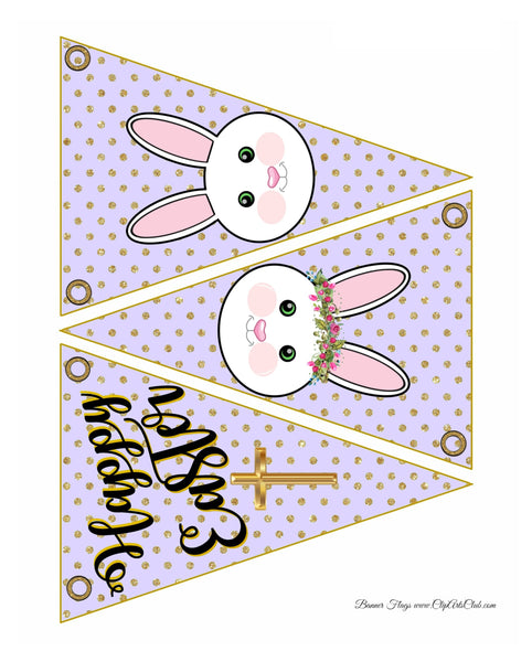 13 Colors - Easter Bunting Flag Sets - Gold Glitter Polkadots - Bunny Rabbits - SCROLL TO THE ONE YOU WANT