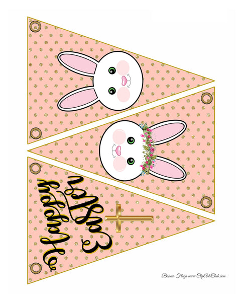 13 Colors - Easter Bunting Flag Sets - Gold Glitter Polkadots - Bunny Rabbits - SCROLL TO THE ONE YOU WANT