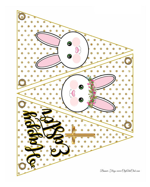 13 Colors - Easter Bunting Flag Sets - Gold Glitter Polkadots - Bunny Rabbits - SCROLL TO THE ONE YOU WANT