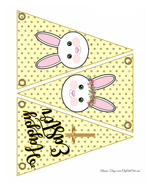 13 Colors - Easter Bunting Flag Sets - Gold Glitter Polkadots - Bunny Rabbits - SCROLL TO THE ONE YOU WANT