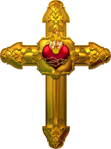 Gold Cross with Red Heart
