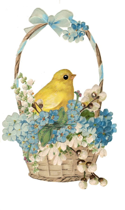 Victorian Vintage Basket with Bird & Flowers
