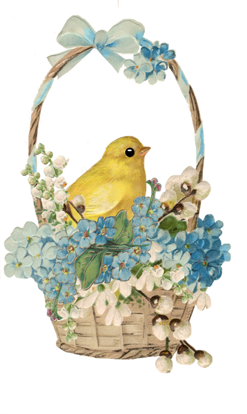 Victorian Vintage Basket with Bird & Flowers