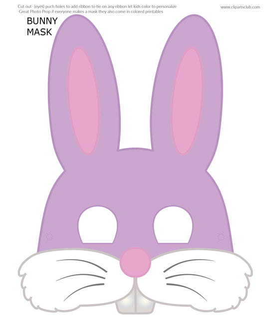 Bunny Rabbit Mask - DIY easy Kids Craft for Easter Printable Photo Prop  PURPLE