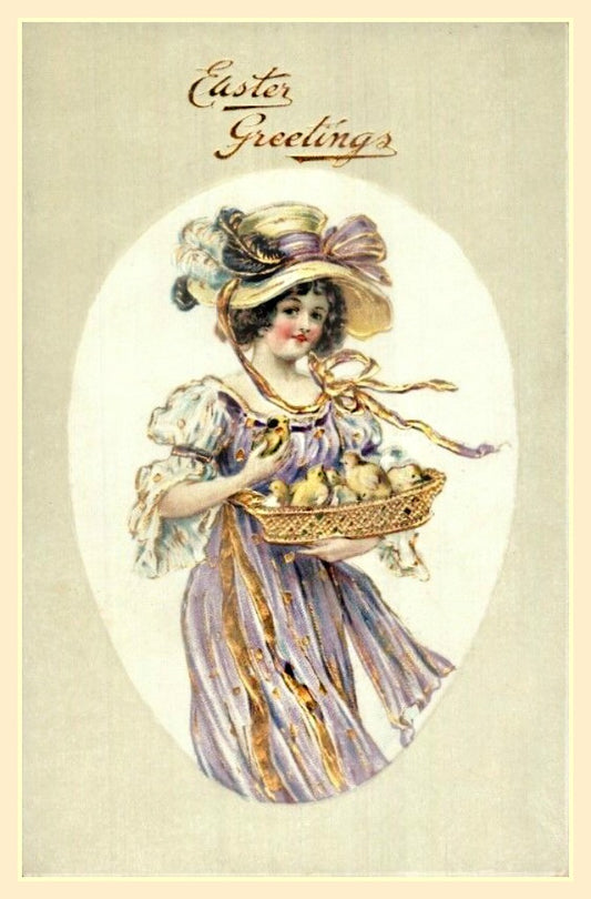 Beautiful Vintage Victorian Lady Easter Greetings Postcard