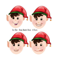 Elf Boy Dark Brown Hair - 4 Different Faces - Clip Art & Collage Sheet Printable