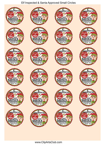 Elf Inspected & Santa Approved Christmas Gift Tags - Circles - Stamps - Stickers