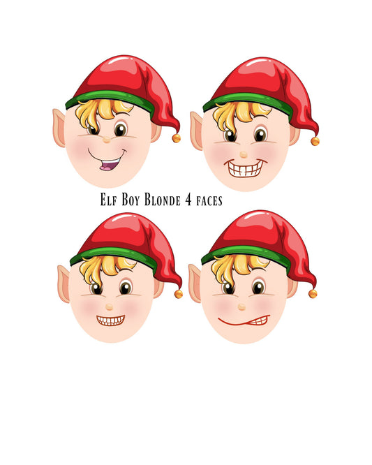 Elf Boy Blonde Hair - 4 Different Faces - Clip Art & Collage Sheet Printable