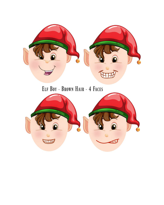 Elf Boy Brown Hair - 4 Different Faces - Clip Art & Collage Sheet Printable