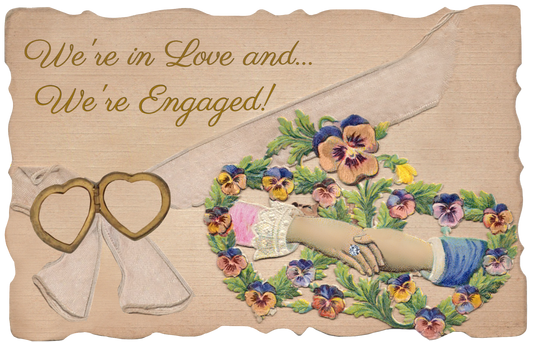 We're Engaged! Hands & Hearts Vintage Postcard to Personalize add your photos & Words