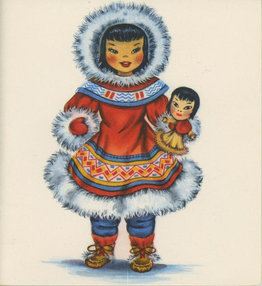 Eskimo Girl with her doll vintage card