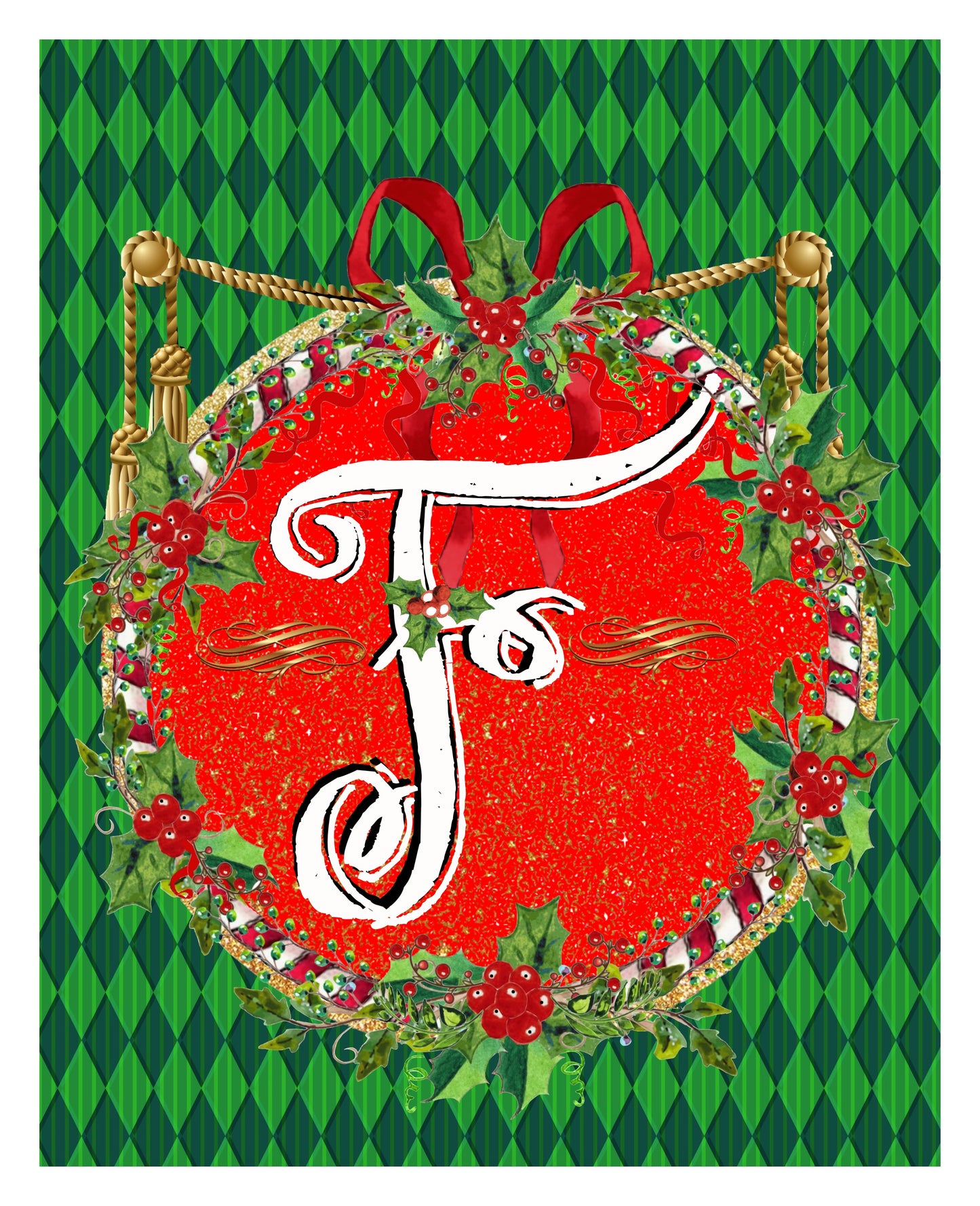 F - Christmas Monogram 8x10 Print Ready To Frame - INITIAL