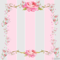 Beautiful Facebook Blank Greeting or 12x12 Scrapbook Page Shabby chic pink stripes, roses and butterflies